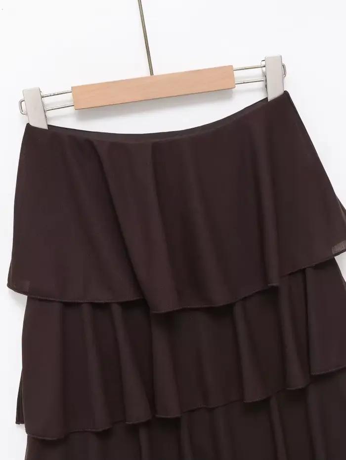 Jupe longue fluide mi-longue à volants étagés pour femme ETJ