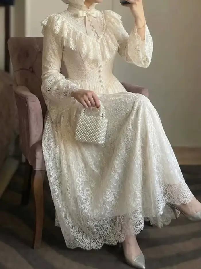 Robe longue en dentelle DEAT pour femme 2026
