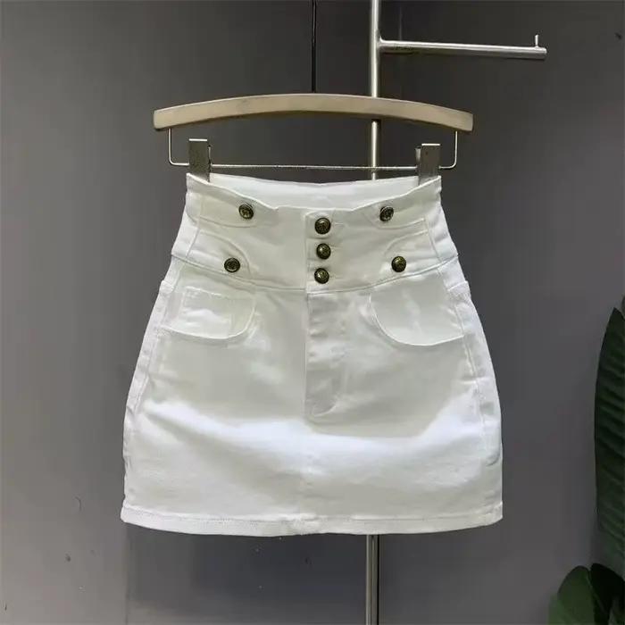 Jupe en jean blanc taille haute pour femmes