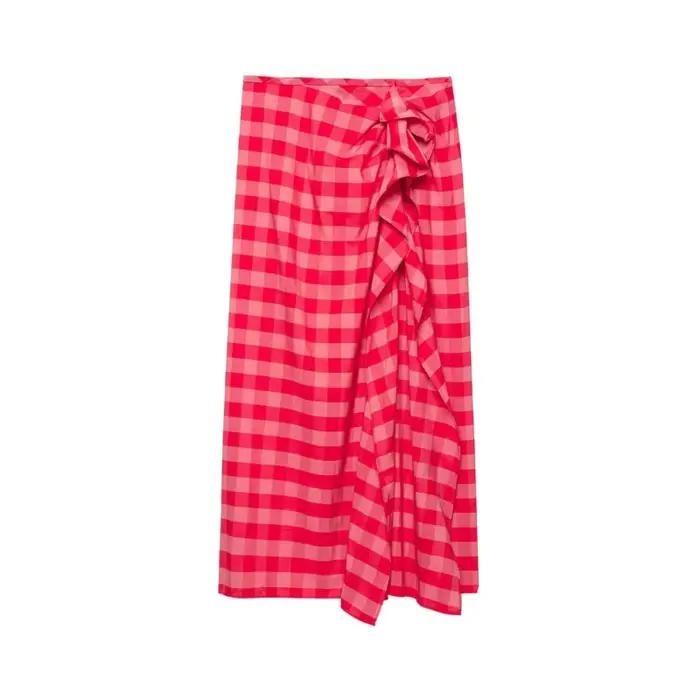 Jupe midi à carreaux avec volants HipSeam pour femme – Nouvelle collection été 2026 – Jupes décontractées à taille