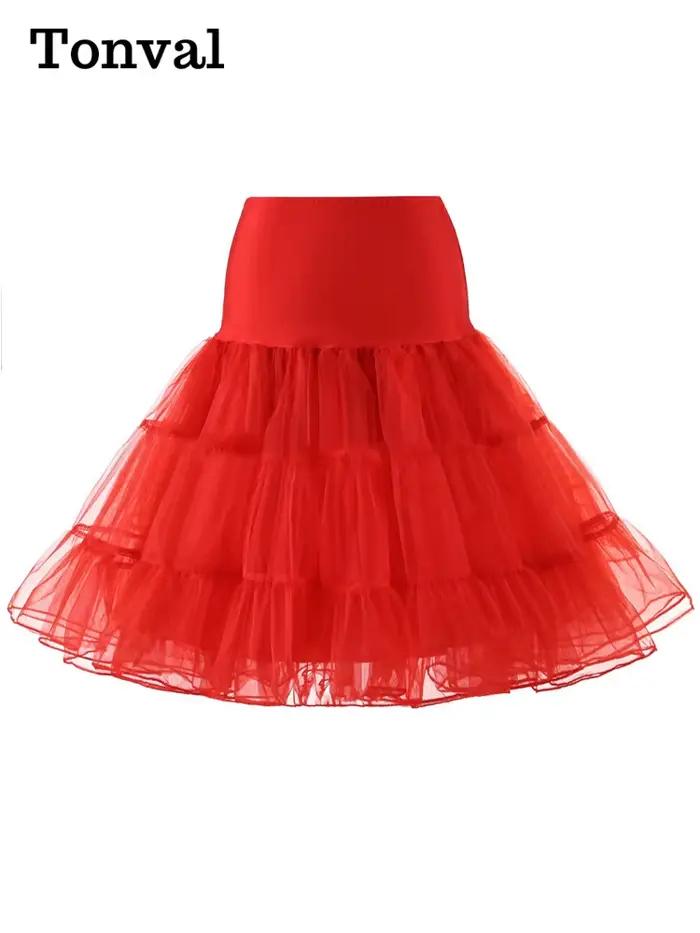 Tonval plissé Vintage Voile sous-jupe Ballet Tutu jupes pour femmes 50s rétro jupe mariage élégant fête jupon