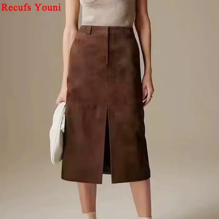 Jupe en cuir suédé pour femme