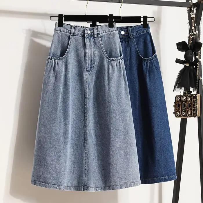 Jupe longue en denim taille haute pour femme