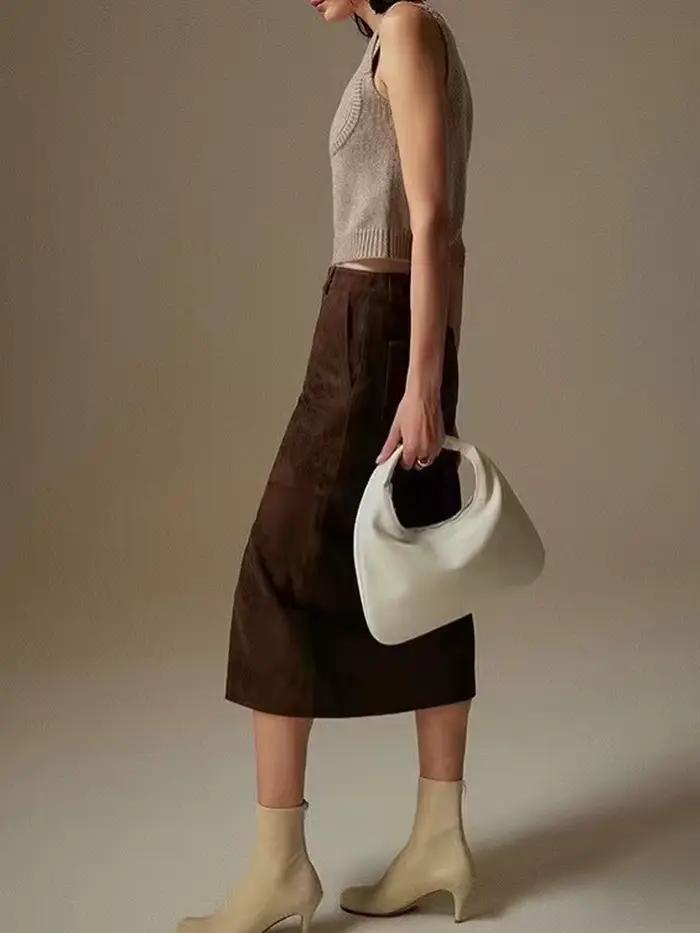 Jupe en cuir suédé pour femme