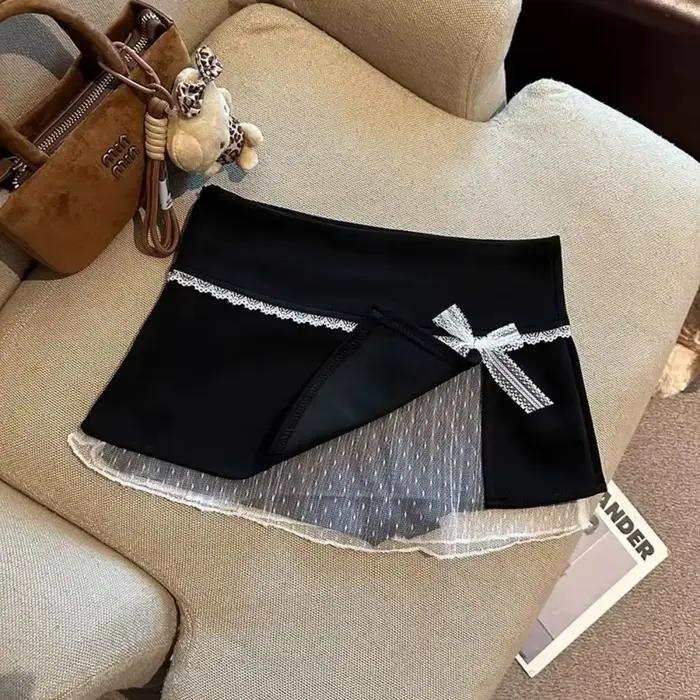 Mode doux nœud dentelle femmes jupes a-ligne Y2K