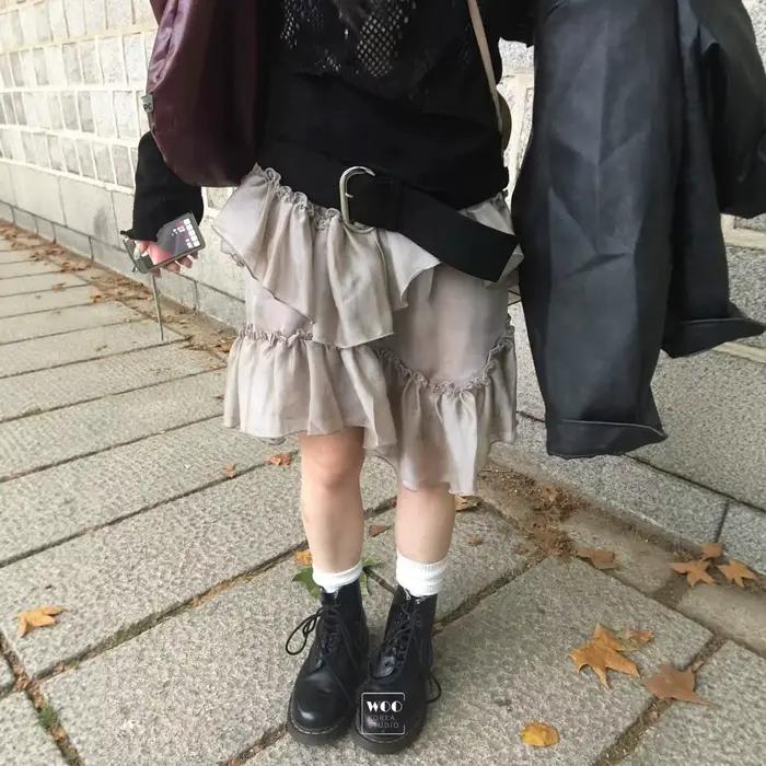 Jupe courte plissée irrégulière en Tencel et coton