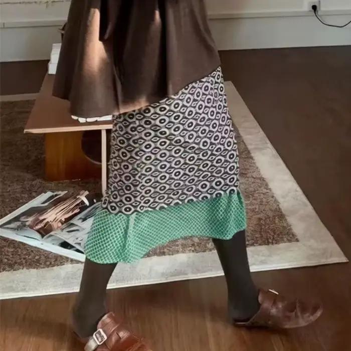 Jupe tendance rétro à motifs géométriques