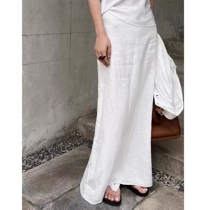 Jupe longue élégante en coton blanc uni pour femme