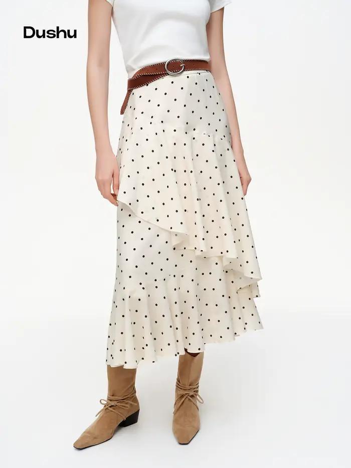 Jupe Valse à Pois DUSHU Printemps 2026 Pour Femme Occasions Spéciales Sortie Nocturne Soirée Chic Mi-Mollet Décontracté Polyester