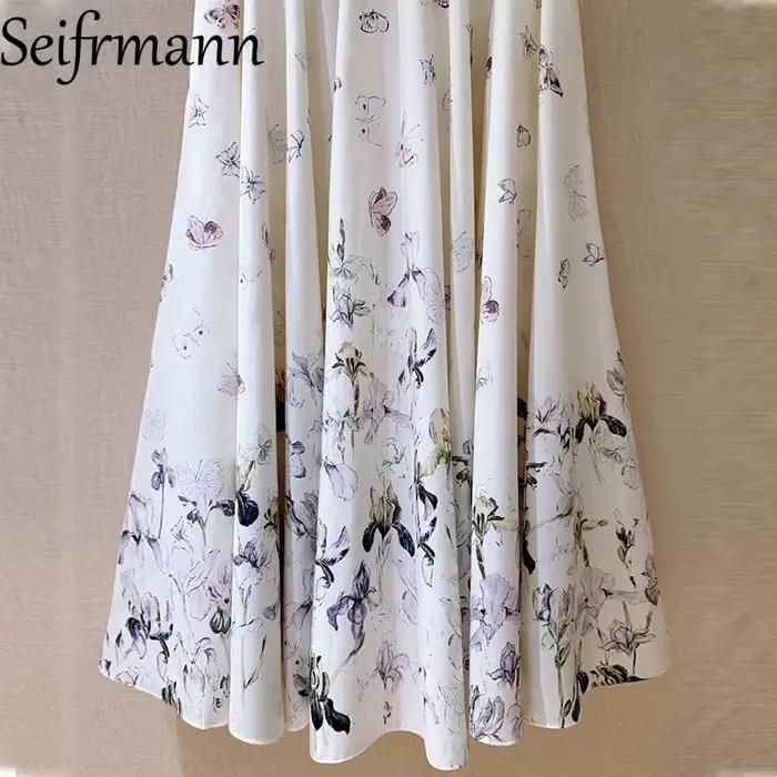 Seifrmann 2026 printemps femmes nouvelle mode et élégante Iris papillon imprimé coton a-ligne demi-longueur jupe