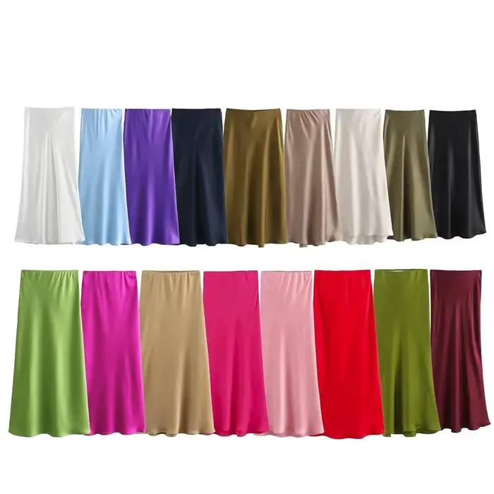 Jupe mi-longue élégante en Satin de soie pour femmes