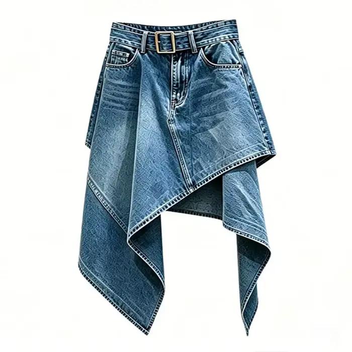 Jupe longue asymétrique en jean pour femme
