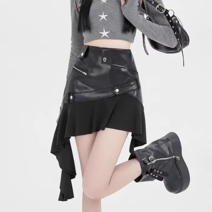 Jupe irrégulière en cuir PU pour femme