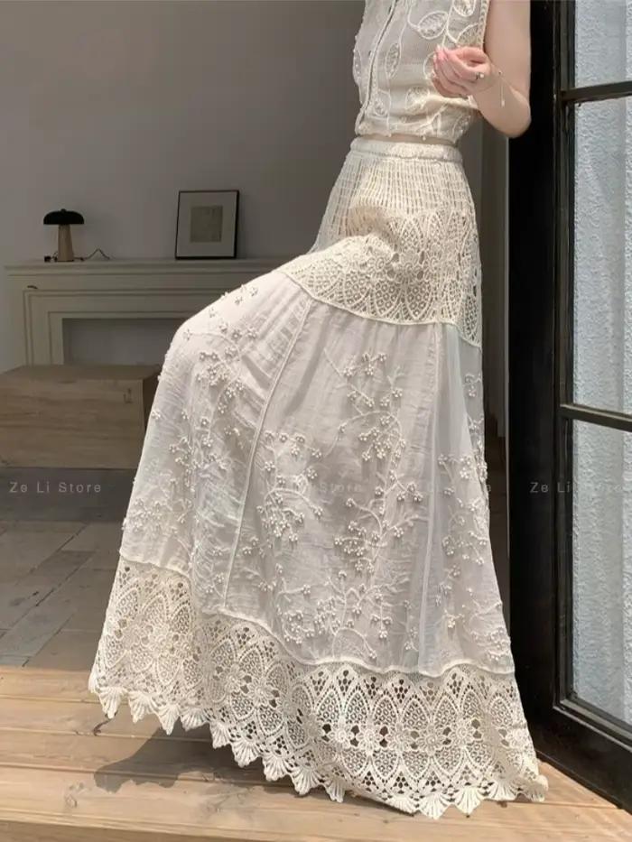 Jupe longue en crochet ajourée en dentelle pour femme
