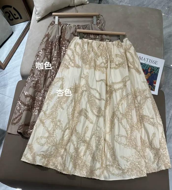Jupe en coton taille haute pour femme avec embellissement de sequins élaborés