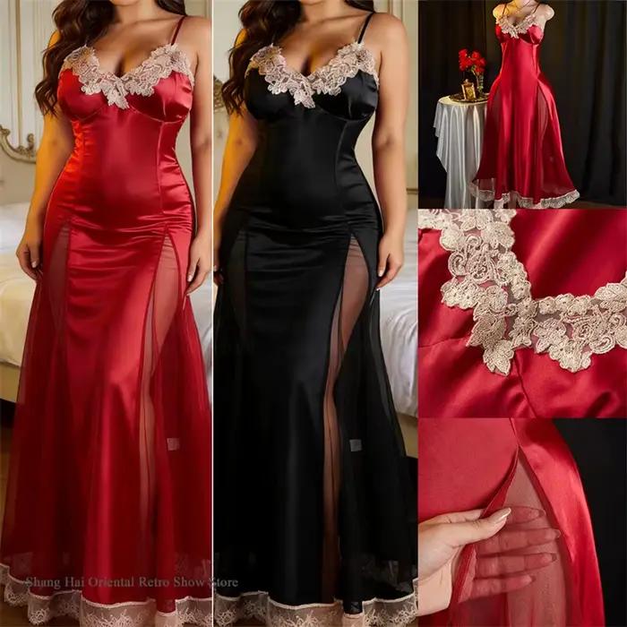 Chemise de nuit à bretelles pour femmes, chemise de nuit longue, vêtements de salon, vêtements de nuit, lingerie d'été, vêtements de maison, nouveau
