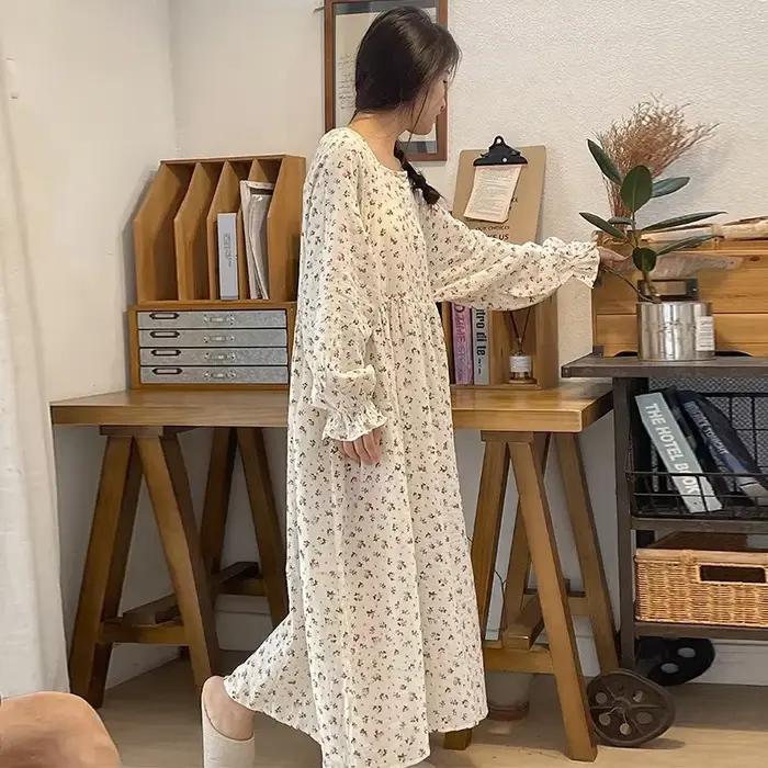 Robe en mousseline 100% coton pour femmes, imprimée, manches longues, boutonnée, style décontracté chic, surdimensionnée, ample, mini, brodé, haute élasticité, crêpe de chine