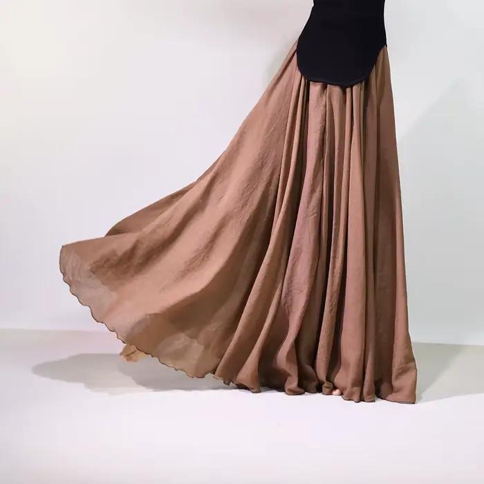 Jupe mi-longue en coton et lin pour femmes