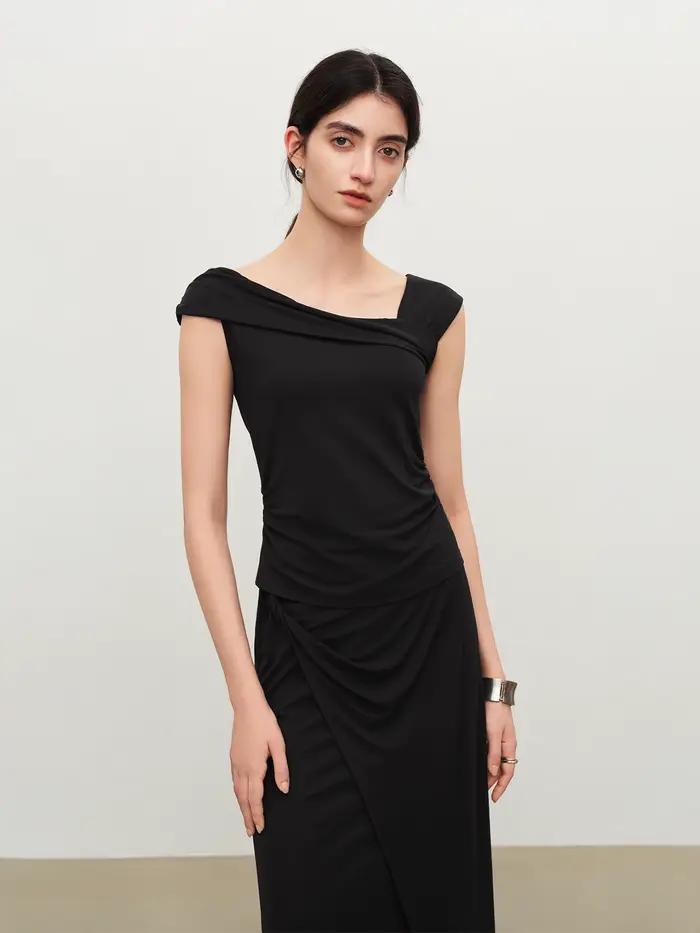 ZIQIAO Ensemble jupe et haut en maille à col roulé