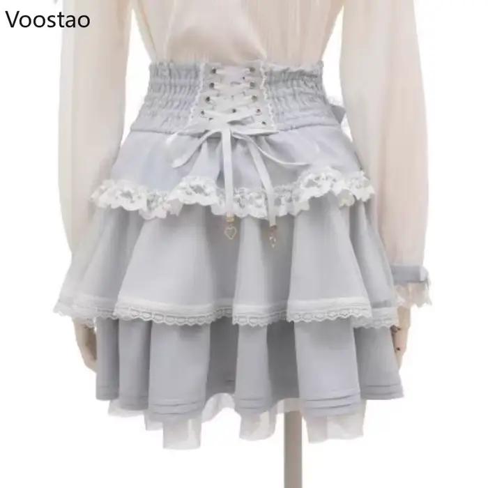 Mini jupe Lolita japonaise élégante avec nœud et chaîne de perles pour femmes, occasion spéciale gothique Y2K et dentelle