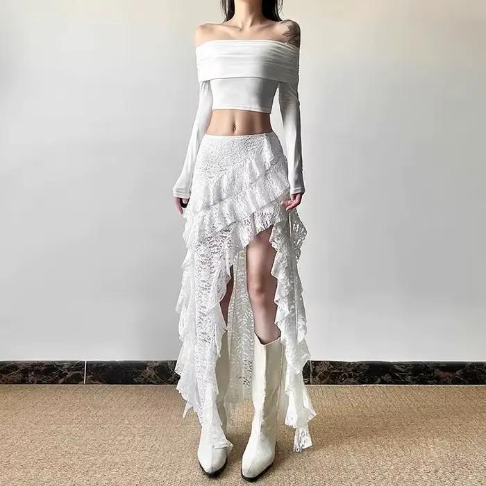 Jupe taille haute à volants pour femmes