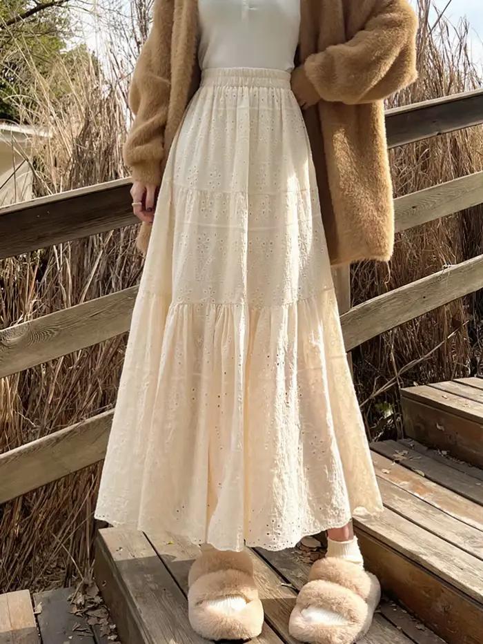 Jupe mi-longue en coton plissé pour femme