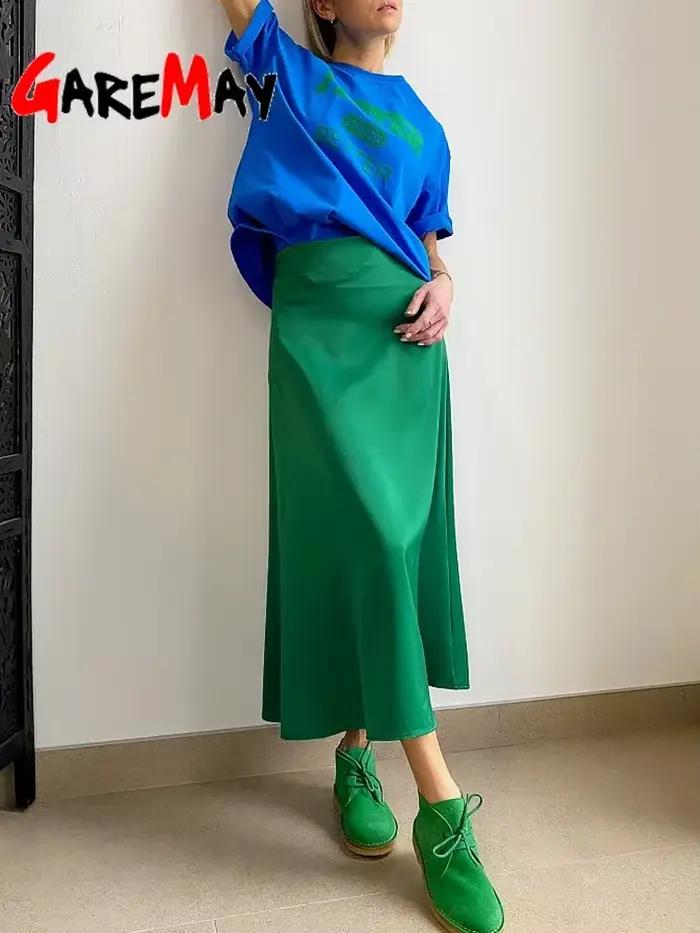 Longue Jupe Midi en Satin pour Femme