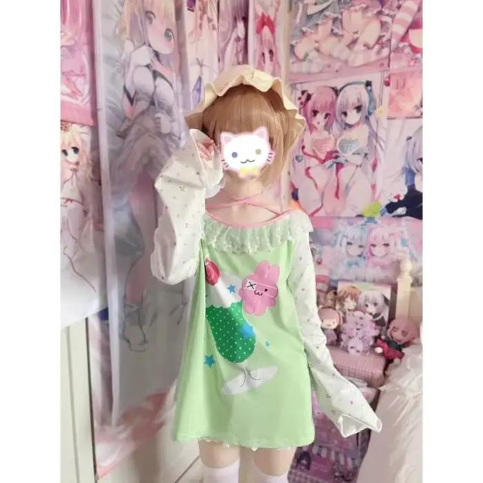 T-shirt manches longues pour femmes, surdimensionné, ample, décontracté, mignon, subadorable, Y2k, japonais, Kawaii, doux, Harajuku, printemps 2024