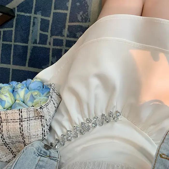 Jupe Courte Plissée en Mousseline de Soie pour Femme