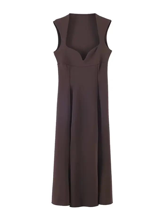 Robe Midi Plissée Tricotée Élégante et Moulante en Forme de Cœur pour Femme