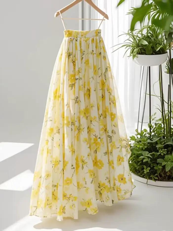 Jupes longues à fleurs jaunes pour femmes