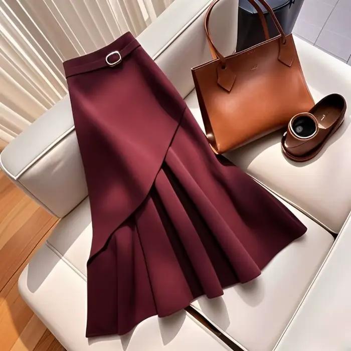 Jupe midi pour femme, taille haute