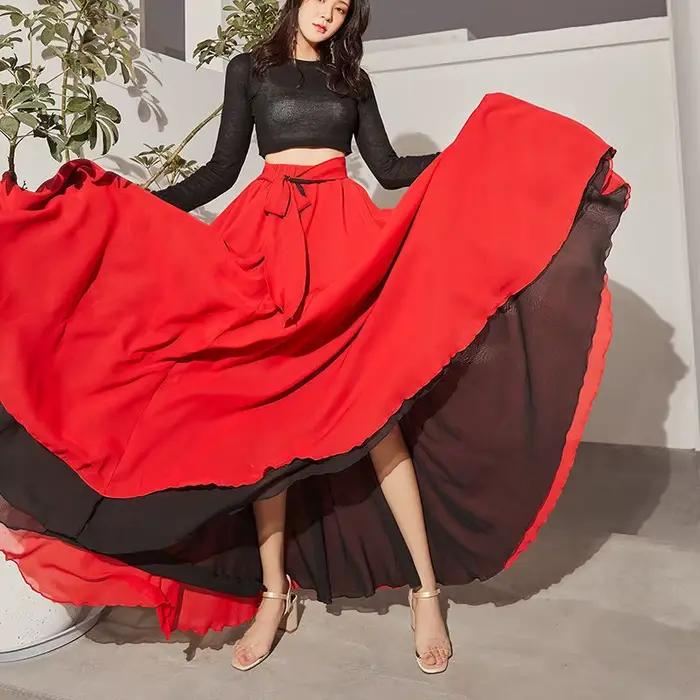 Jupe longue en mousseline de soie pour femmes