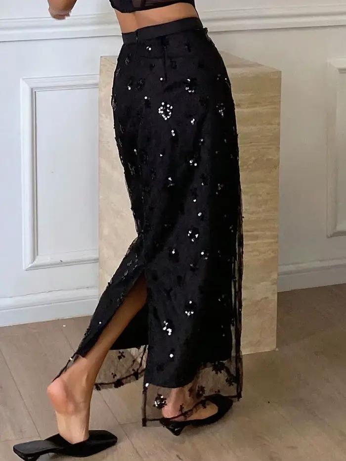 Jupe longue élégante noire pour femme