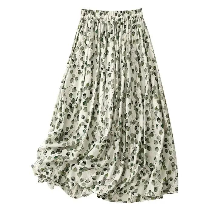 Jupe trapèze en coton et lin pour femmes