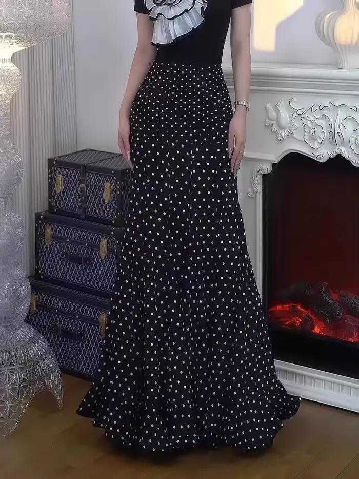 Jupe noire à pois pour femme