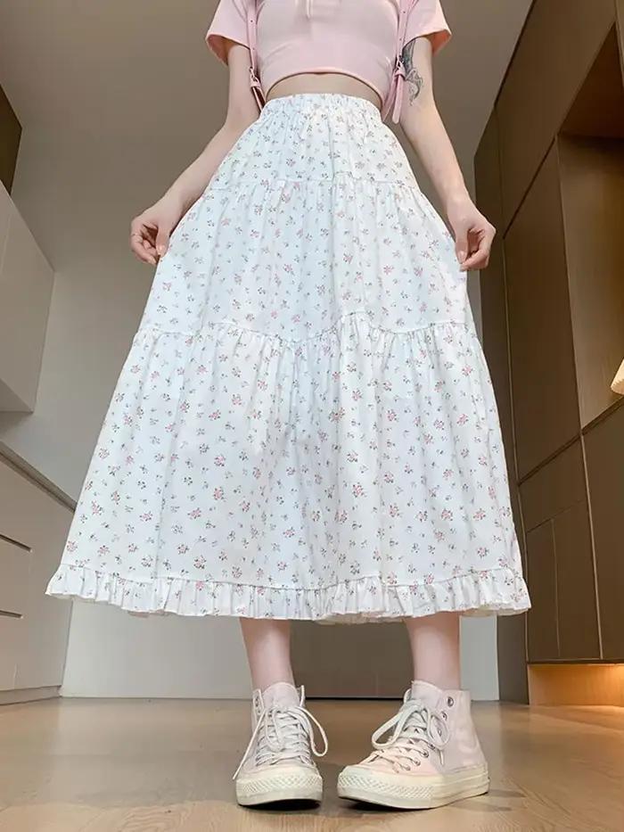 Jupe longue à volants floraux pour femmes