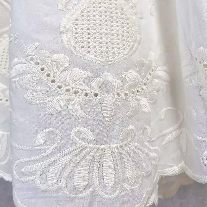 Jupe mi-longue en coton brodé floral vintage pour femmes