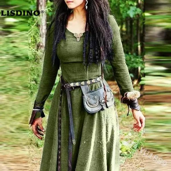 Robe féérique elfique celtique vintage gothique viking printemps automne cosplay femmes haute élasticité coton traditionnelle fantastique