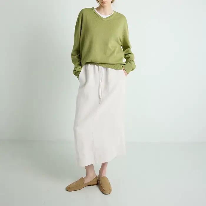 100% lin jupes droites en vrac femmes été taille haute élastique Simple décontracté fendu moitié ample mode Streetwear jupe blanche