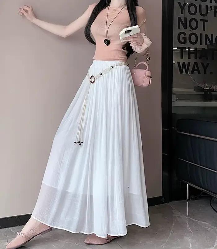 Boho femmes jupe coton lin jaune femme jupes taille haute Harajuku 2025 tendance luxe élégant Vintage