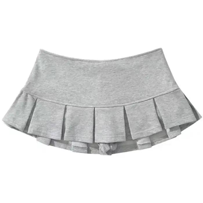 Jupe Taille Haute Plissée Femme Style Décontracté Été 2025 Mini-Jupe Polyester Blanc Gris Clair Noir Occasions Spéciales