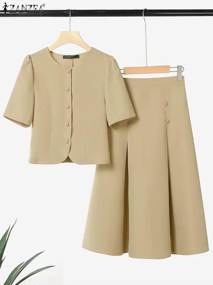 Jupes plissées ensembles femmes chemises à manches courtes