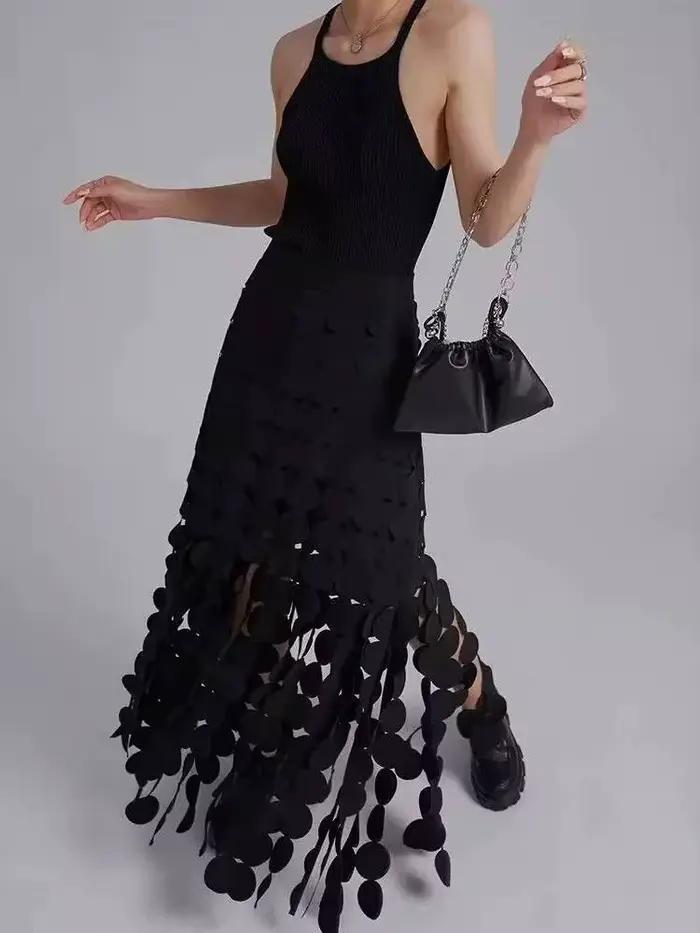 Jupe décontractée minimaliste à pois pour femmes, taille haute, patchwork, fermeture éclair, irrégulière, ajourée, mode féminine, nouvelle collection OPM8