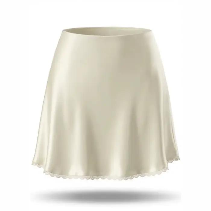 Nouvelle jupe courte évasée en dentelle sexy et élastique à taille haute pour femmes