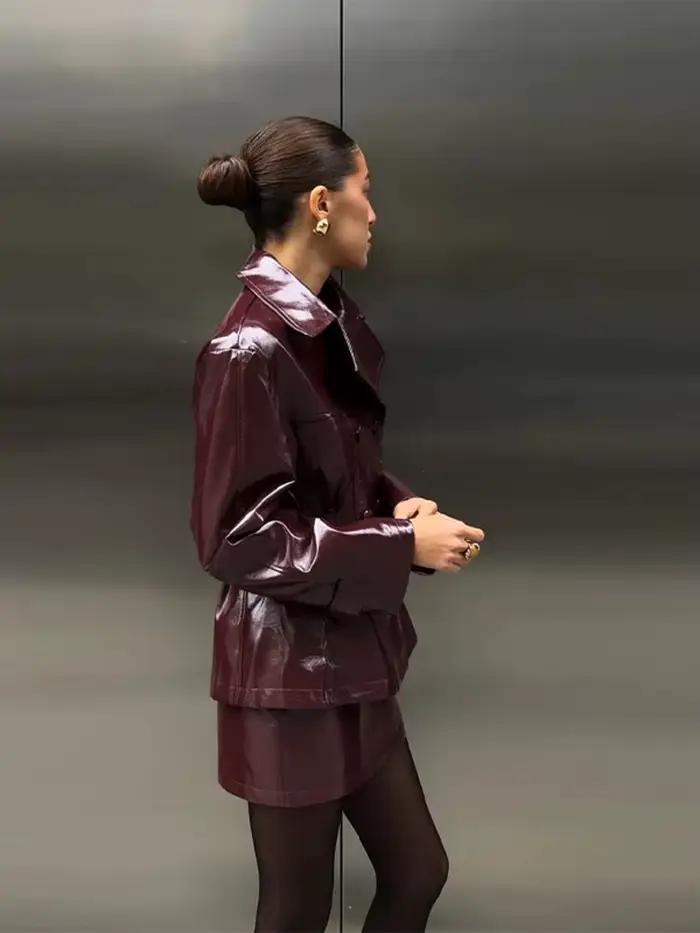 Ensemble jupe en cuir PU pour femmes