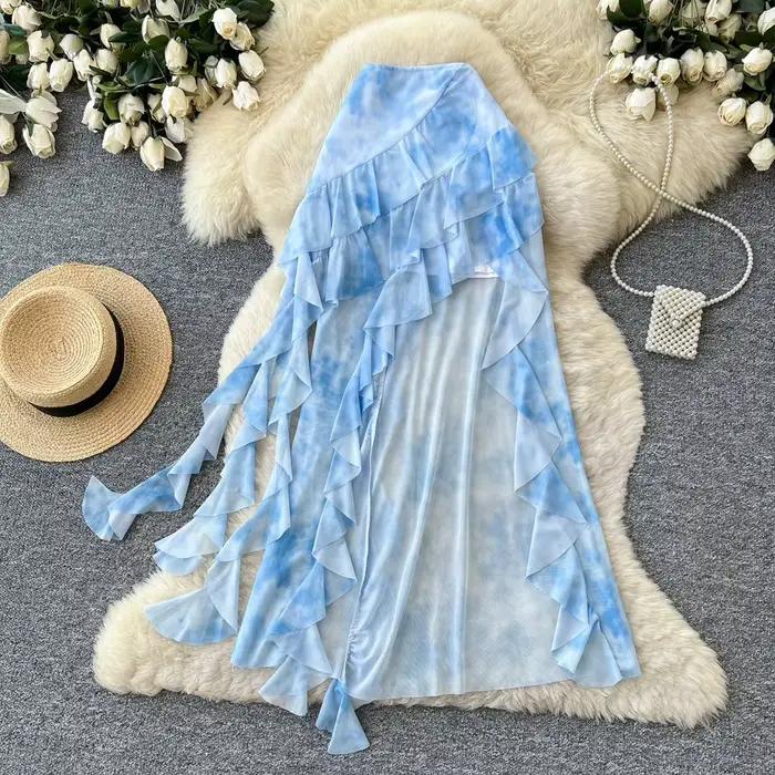 Jupes Femme Mi-longues Coupe Trapèze Taille Haute Ajustée Effet Enveloppant Volants Imprimé Élégant Style Y2K Streetwear Travail Été 2026