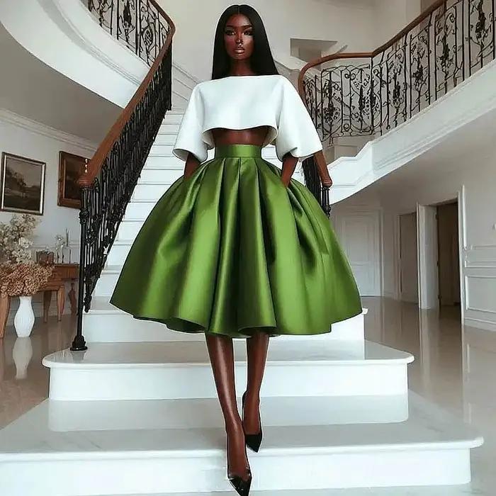 Jupe longue en Satin vert pour femmes