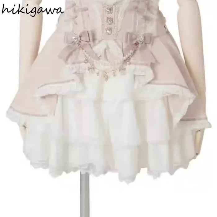 2025 Faldas Mujer De Moda Jupe japonaise femmes taille mince a-ligne Saia Patchwork dentelle douce