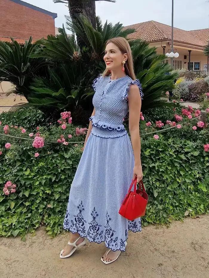 Jupe longue smockée à taille haute pour femme